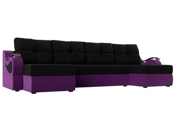 П-образный диван Меркурий П, Черный/фиолетовый (вельвет) в Омске