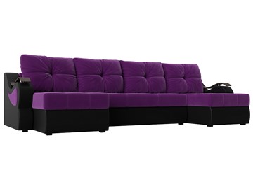П-образный диван Меркурий П, Фиолетовый/черный (вельвет/экокожа) в Омске