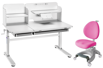Комплект парта + кресло Iris II Grey + Cielo Pink + чехол для кресла в подарок в Омске