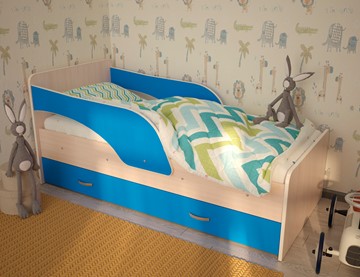 Детская кровать Максимка, корпус Млечный дуб, фасад Синий в Омске - предосмотр