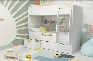 Детская 2-этажная кровать Малыш двойняшка 70х160, корпус Белое дерево, фасад Белое дерево в Омске - предосмотр