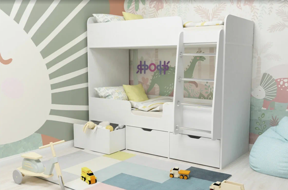 Детская 2-этажная кровать Малыш двойняшка 70х160, корпус Белое дерево, фасад Белое дерево в Омске - изображение