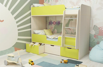 Детская 2-х ярусная кровать Малыш двойняшка 70х160, корпус Дуб молочный, фасад Лайм в Омске
