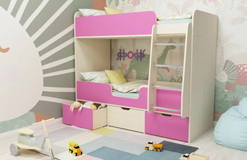 Детская 2-х ярусная кровать Малыш двойняшка 70х160, корпус Дуб молочный, фасад Розовый в Омске