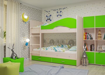 Детская 2-х ярусная кровать Мая на щитах, корпус Млечный дуб, фасад Салатовый в Омске - предосмотр 2