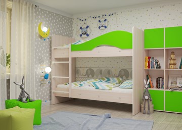 Детская 2-х ярусная кровать Мая на щитах, корпус Млечный дуб, фасад Салатовый в Омске - предосмотр 1
