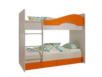 Кровать 2-ярусная Мая с 2 ящиками на щитах, корпус Млечный дуб, фасад Оранжевый в Омске - предосмотр 4
