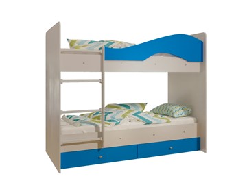 Детская двухэтажная кровать Мая с 2 ящиками на щитах, корпус Млечный дуб, фасад Синий в Омске - предосмотр 4
