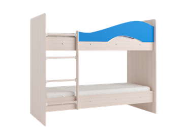 Детская двухэтажная кровать Мая с 2 ящиками на щитах, корпус Млечный дуб, фасад Синий в Омске - предосмотр 2