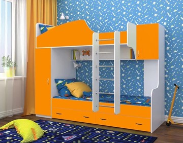 Детская кровать-шкаф Юниор-2, каркас Белое дерево, фасад Оранжевый в Омске