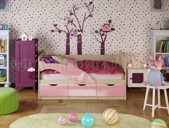 Кровать в детскую Дельфин-1, Розовый глянец 80х160 в Омске - изображение