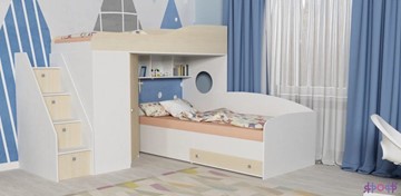 Детская кровать-шкаф Кадет-2 с универсальной лестницей, корпус Белое дерево, фасад Дуб в Омске