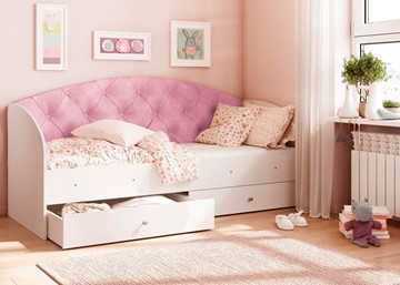 Кровать детская односпальная Эльза без бортика, Розовый (латы) в Омске
