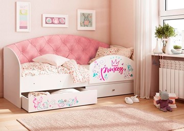 Детская кровать односпальная Эльза с бортиком, Розовый (латы) в Омске