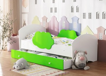 Кровать детская Тучка с ящиком, корпус Белый, фасад Лайм в Омске