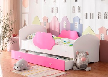 Детская кровать Тучка с ящиком, корпус Белый, фасад Розовый в Омске