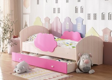 Детская кровать Тучка с ящиком, корпус Дуб млечный, фасад Розовый в Омске
