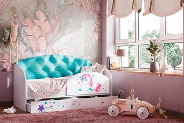 Детская кровать односпальная Звездочка с бортиком, Бирюза в Омске