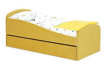 Мягкая кровать с ящиком Letmo горчичный (велюр) в Омске