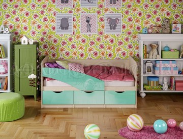 Детская кровать Бабочки 800*1600, Бирюза глянец в Омске