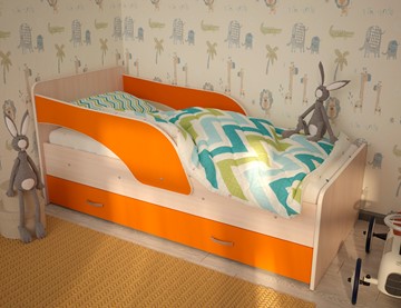 Детская кровать Максимка, корпус Млечный дуб, фасад Оранжевый в Омске - предосмотр