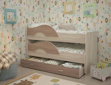 Детская 2-этажная кровать Радуга 1.6 с ящиком, корпус Шимо светлый, фасад Шимо темный в Омске