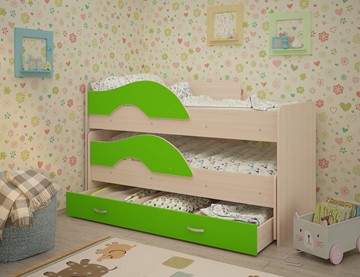 Двухэтажная детская кровать Радуга 1.6 с ящиком, корпус Млечный дуб, фасад Салатовый в Омске
