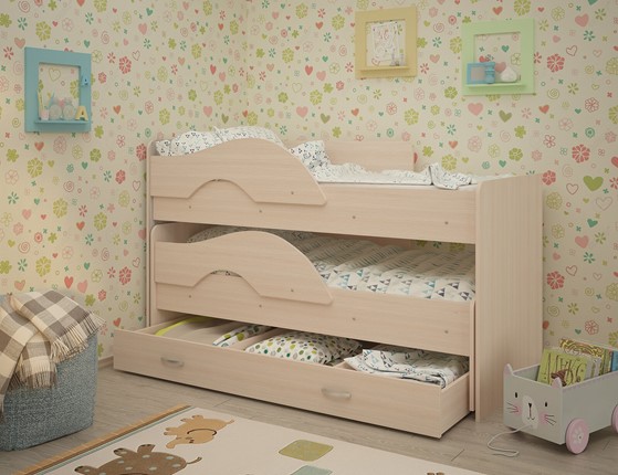 Детская 2-х ярусная кровать Радуга 1.6 с ящиком, цвет Млечный дуб в Омске - изображение