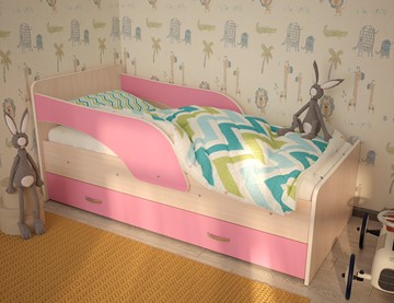 Кровать с ящиками Максимка, корпус Млечный дуб, фасад Розовый в Омске - предосмотр
