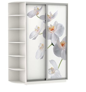 Шкаф 2-х створчатый Хит, 1500x600x2200, фотопечать, со стеллажом, белая орхидея, белый снег в Омске