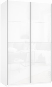 Шкаф Прайм (Белое стекло/Белое стекло) 1200x570x2300, белый снег в Омске