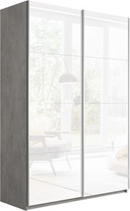 Шкаф 2-х дверный Прайм (Белое стекло/Белое стекло) 1600x570x2300, бетон в Омске