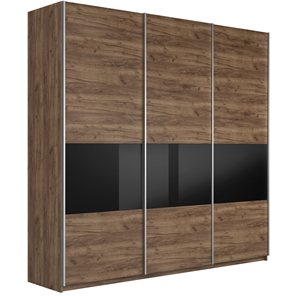 Шкаф 3-дверный Широкий Прайм (ДСП / Черное стекло) 2400x570x2300, Крафт Табачный в Омске - предосмотр