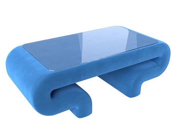 Стеклянный столик в гостиную Волна, голубой (велюр) в Омске