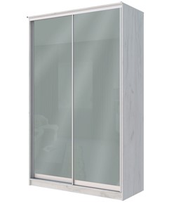 Шкаф 2-х дверный Хит-22-12/2-22 с цветным стеклом, средне-серый 074, Дуб Крафт белый в Омске