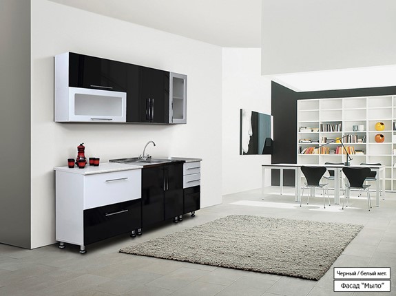 Модульная кухня Мыло 224 2000х718, цвет Черный/Белый металлик в Омске - изображение
