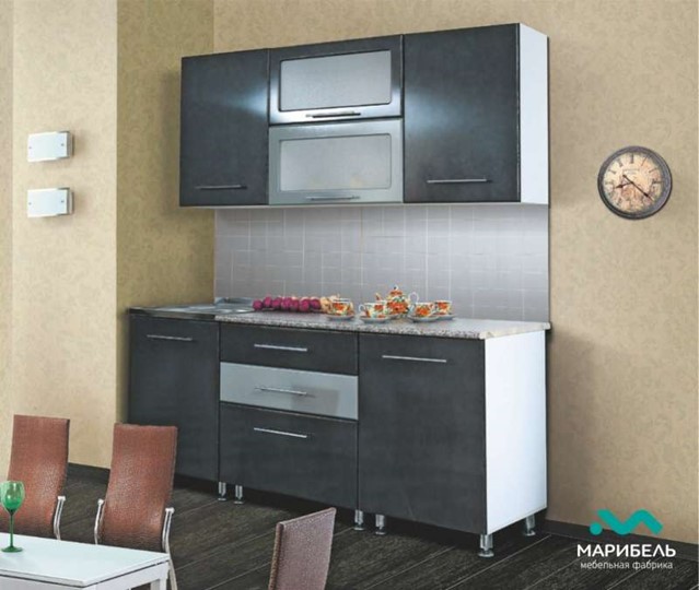 Модульная кухня Мыло 224 2000х718, цвет Черный/Белый металлик в Омске - изображение 2