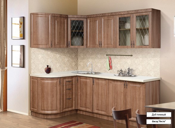 Угловой кухонный гарнитур Веста 1330х2200, цвет Дуб темный в Омске - изображение