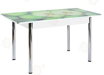 Кухонный стол раскладной Айсберг-02 СТФ, белое лдсп/зеленые яблоки/ноги хром прямые в Омске