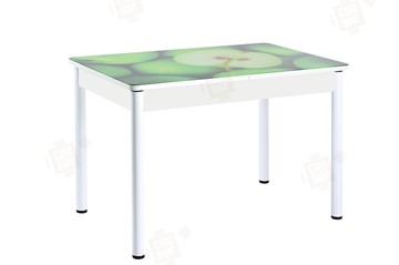 Кухонный стол раздвижной Айсберг-02 СТФ, белое лдсп/зеленые яблоки/ноги крашеные в Омске