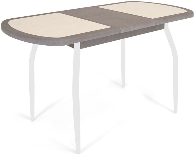 Кухонный стол раздвижной Будапешт-мини ПЛ (ноги белые, плитка бежевая/серый камень) в Омске - изображение 2