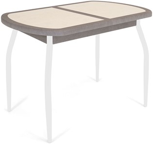 Кухонный стол раздвижной Будапешт-мини ПЛ (ноги белые, плитка бежевая/серый камень) в Омске
