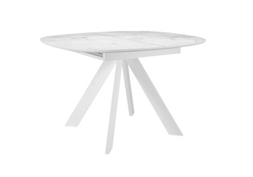 Кухонный раздвижной стол DikLine BK100 Керамика Белый мрамор/подстолье белое/опоры белые в Омске