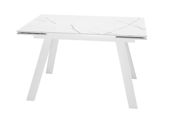 Кухонный раздвижной стол DikLine DKL140 Керамика Белый мрамор/опоры белые (2 уп.) в Омске