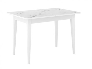 Кухонный стол раскладной Dikline M110 Белый/стекло белый мрамор сатин/ножки MM белые в Омске