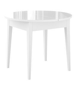 Обеденный раздвижной стол Dikline MR100 Белый/стекло белое глянец/ножки MM белые в Омске