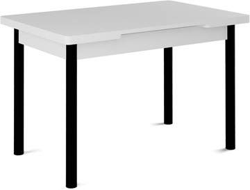 Кухонный стол раскладной Милан-1 EVO, ноги металлические черные, белый цемент в Омске