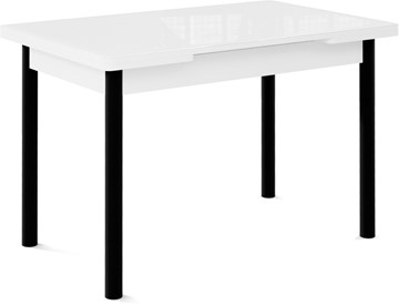 Обеденный раздвижной стол Милан-1 EVO, ноги металлические черные, стекло белое/серый в Омске