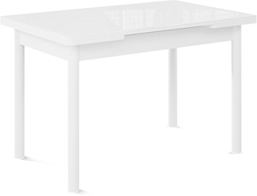 Кухонный стол раздвижной Милан-мини EVO (ноги металлические белые, стекло белое/белый) в Омске