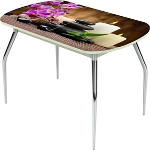 Кухонный стол раскладной Ривьера исп.2 ноги метал. крашеные №24 Фотопечать (Цветы №18) в Омске